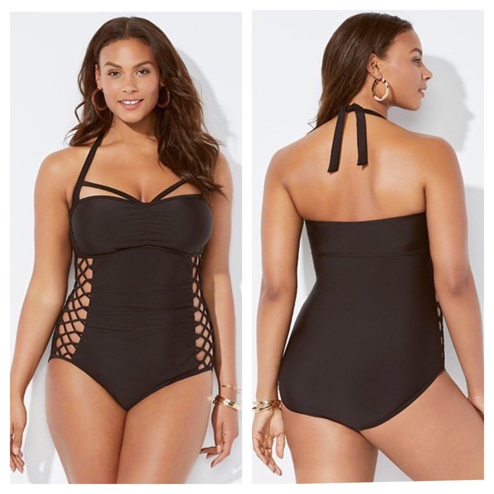 Sexy Plus Size Laced Up Bandage Push Up Swimsuit - Picture 6 of 16